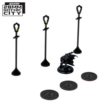3x Sewer Cover Type A and 3x Lamp Post Type A